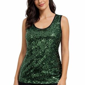 DS Lab Women Green Sequin Sleeveless Top Size L Like New